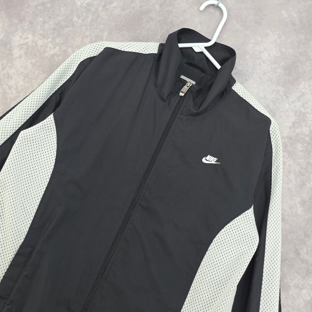 Vtg Nike Windbreaker Track Jacket Mens M Black White Mesh Panel Full Zip Y2K